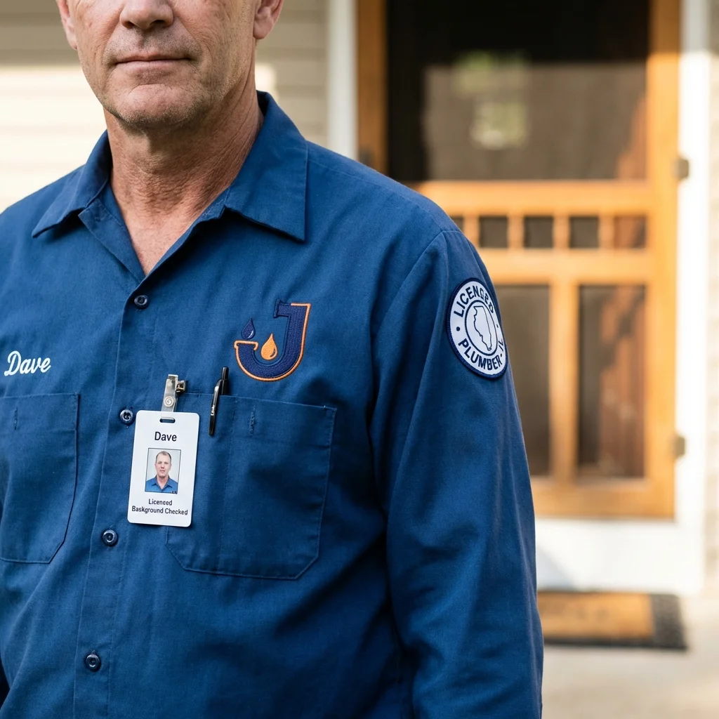 Licensed plumber showing ID badge in Michigan City, IN