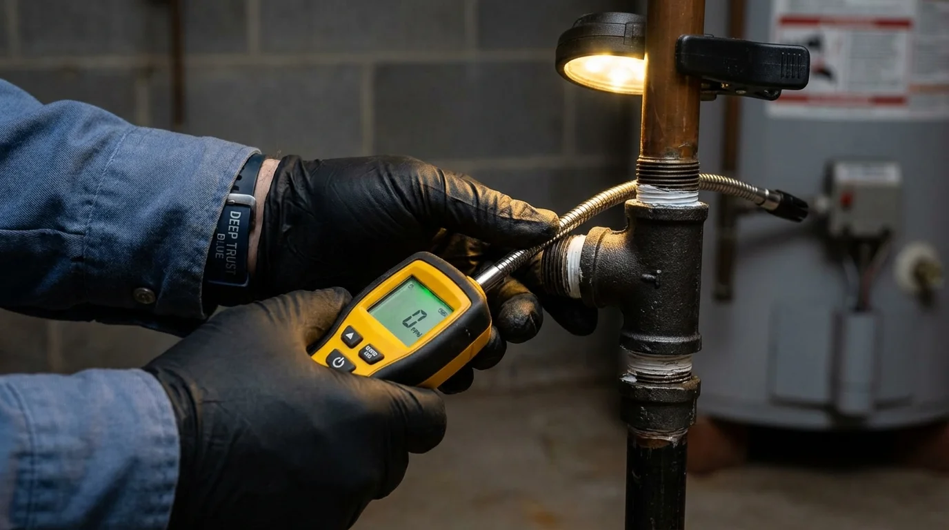 Gas leak detection with electronic sniffer by Johns Plumbing LLC in Michigan City